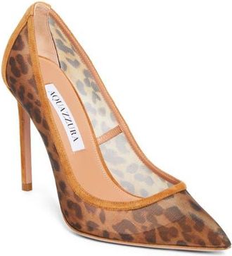 Aquazzura Nude Leopard Print Mesh Pump in Natural/Cognac at Nordstrom, Size 10.5Us