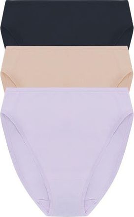 Natori Bliss Bare Cotton High Cut Brief 3-Pack in Storm Cloud/lt Mocha/purpl Prl at Nordstrom, Size Xx-Large