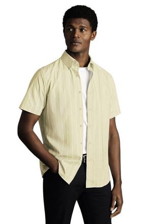 CHARLES TYRWHITT Non-Iron Stretch Poplin Slub Short Sleeve Shirt in Yellow at Nordstrom, Size X-Large
