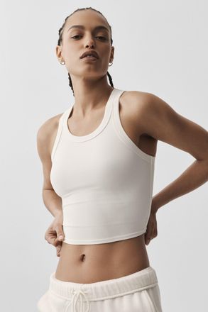 Alo | Goddess Ribbed Go-To Tank Top in Ivory, Size: Medium