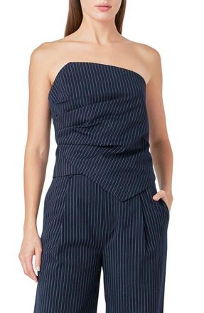 endless rose Stripe Asymmetric Neck Strapless Top in Navy at Nordstrom, Size X-Small