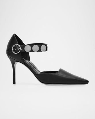 Manolo Blahnik 90mm Morgana Studded Leather Ankle-Strap Pumps