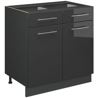 Vicco Mueble Bajo De Cocina Fame-line, Antracita Alto Brillo, 80 Cm, Et M&aacute;rmol, Vicco