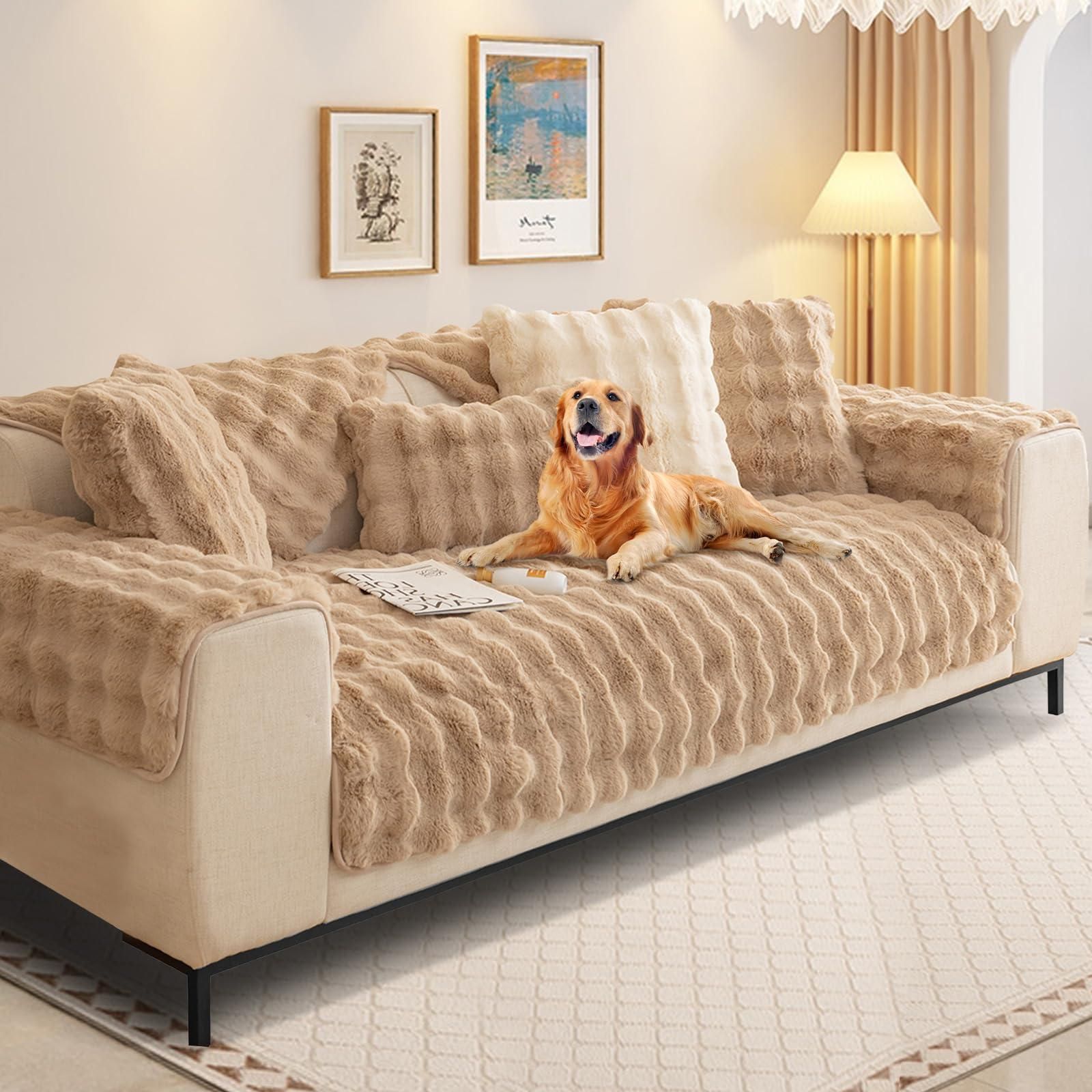 Shanna Kaninchen Plüsch Sofabezug L Form 1/2/3/4 Sitzer Sofa Überzug Ecksofa U Form, Neue Universelle rutschfeste Sofaschoner, Superweiche SofaÜberwurf aus K ab 45,99 €