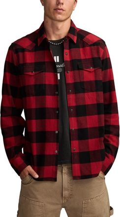 Lucky Brand Cloud Buffalo Check Cotton Flannel Snap-Up Western Shirt in Red Multi at Nordstrom, Size Medium