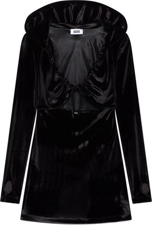 GCDS Mini-jurk met capuchon en ruches - Zwart