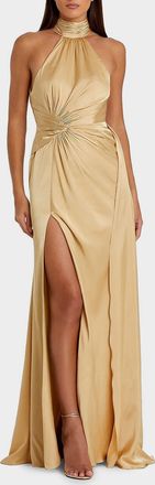 Mac Duggal Halterneck Open-Back Satin Gown
