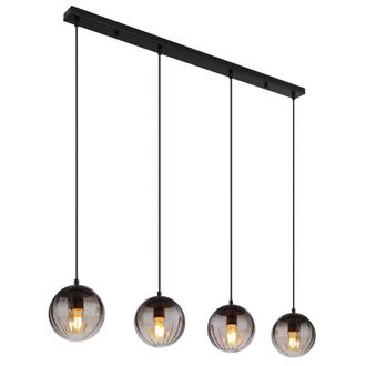 Netlighting Dallerta Bar Pendant Ceiling Light Matt Black Smoke Glass Shade 4x E27