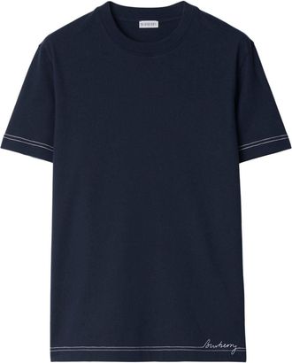 Burberry contrast-stitching cotton T-shirt - men - Cotton - S - Blue