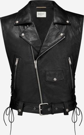 Saint Laurent Womens Leather Motorcycle Vest Black Jacket