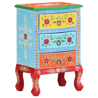 vidaXL Vidaxl - Mesita De Noche Pintada A Mano Madera Maciza Mango 40x30x60 Cm