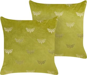 Beliani Conjunto De 2 Cojines De Terciopelo Verde Claro Dorado 45 X 45 Cm Yuzuri