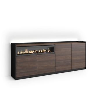 Skraut Home Aparador efecto madera roble y negro 207x37x80cm chimenea efecto fuego