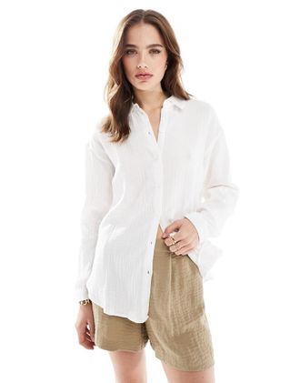 Jacqueline de Yong loose fit cheesecloth shirt in white - part of a set