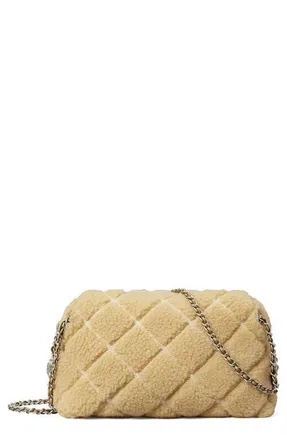 Tory Burch Fleming Quilted Genuine Shearling Crossbody Bag in Ivory at Nordstrom