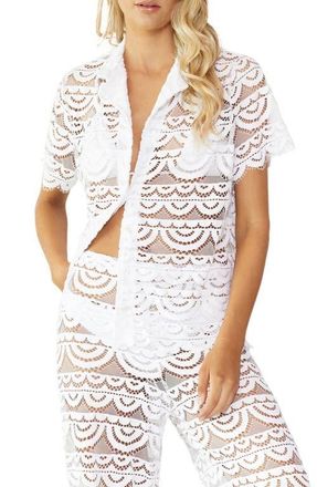 PQ Swim Sheer Lace Cover-Up Shirt in Water Lily at Nordstrom, Size X-Small