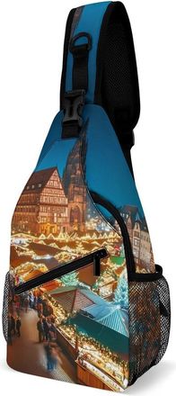Generic Christmas Market Unisex Shoulder Bags Casual Crossbody Chest Bag Sling Backpack for Hiking Cycling Travel