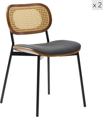 Nordlys Set 2 sillas en acero y rat&aacute;n negro