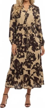 ABS COLLECTION Earthy Tiered Midi Floral Dress In Cream Brown