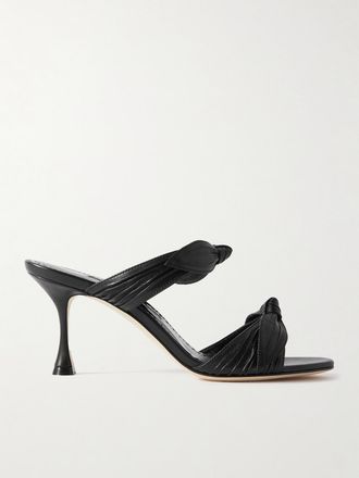 Manolo Blahnik Mule In Pelle Con Fiocco Lollo 70 - Nero