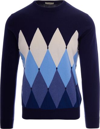 Ballantyne Lightweight Crew Neck Knit Sweater with Iconic Diamond Pattern