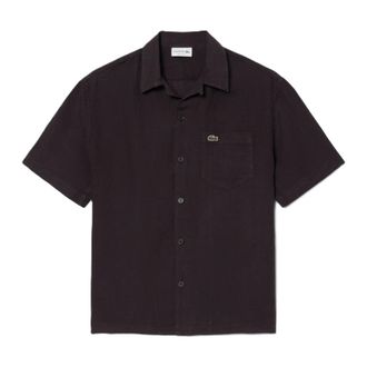 Lacoste Short Sleeve Shirts, male, Brown, Size: XL Relaxed Fit Linen Shirt