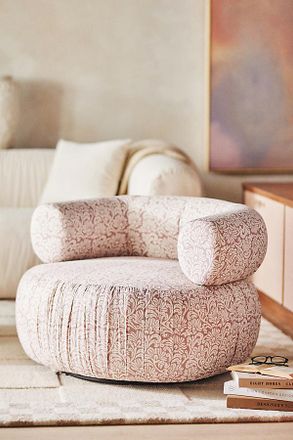 Anthropologie Martinique Kari Block Printed Swivel Chair
