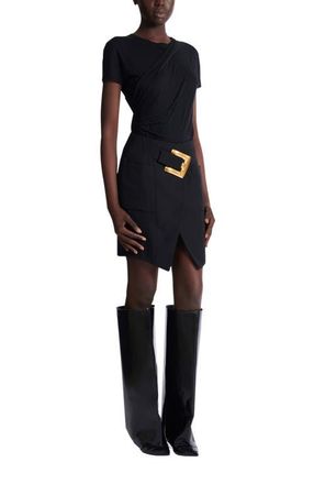 Balmain Short grain de poudre skirt with belt in Black at Nordstrom, Size 40 Eu