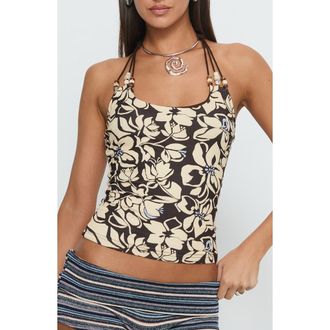 Princess Polly Roller Coaster Floral Beaded Halter Top in Brown Floral at Nordstrom, Size 10