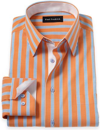 Paul Fredrick Comfort Stretch Non-iron Stripe Dress Shirt With Contrast Trim