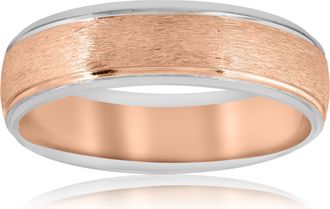 Pompeii3 Mens Rose & White 14K Gold Two Tone Band Size Selectable