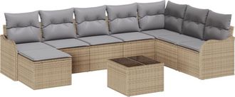 vidaXL Garden Sofa Set with Cushion 9 pcs Beige Poly rattan Vidaxl