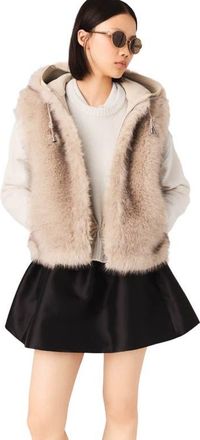 Maje Short faux fur jacket in Beige at Nordstrom, Size 36 Eu