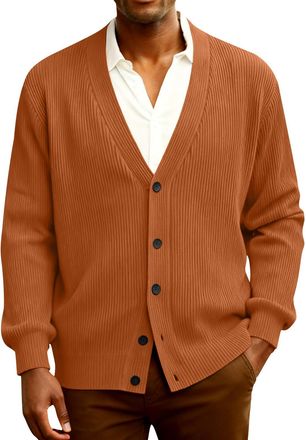 Generic Comfortable Casual Cardigan Navy Black Beige Long Sleeve Jacket Men Pop Winter Cozy Baggy Deep NEC Buttons Solid Cable Knit Cardigan Men Orange XXL