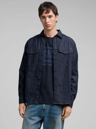 Replay Mens Dark Blue Denim Shirt - Size Small