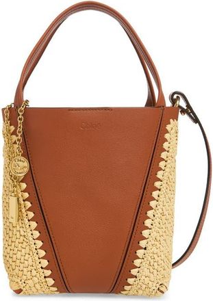 Chlo&eacute; Crochet & Leather Spin Tote in Clay Brown at Nordstrom