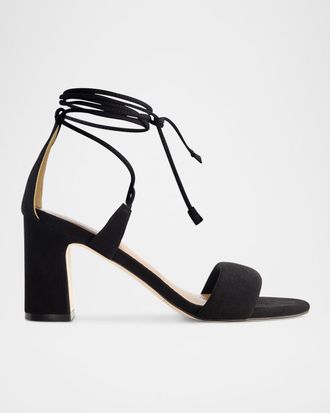 Bernardo Suede Ankle-Wrap Block Sandals