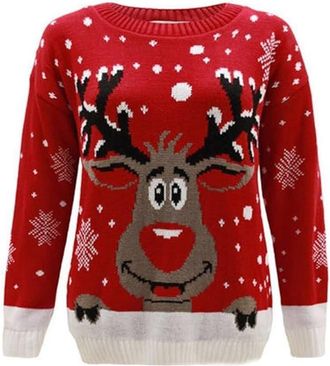 Generic Unisex Womens Reindeer Christmas Jumper | Funny Knitted Rudolf Xmas Sweater | Long Sleeve Crew Neck Festive Pullover | Winter Holiday Top (UK, Alpha, 