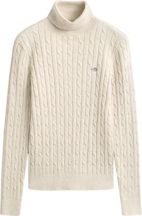 GANT Jersey de cuello alto de algod&oacute;n el&aacute;stico con trenzas - Knitwear - Mujer - Beige - XL