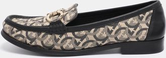 Ferragamo Beige/black Canvas And Leather Gancini Loafers