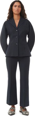 Ganni Striped Stretch Cropped Pants - Size 34 Navy