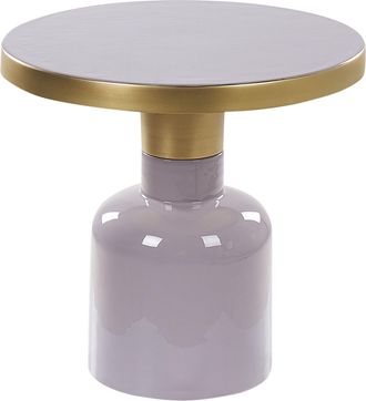 Beliani Mesa Auxiliar De Centro Moderna Glamour Metal Hierro Acabado Brillante Esmaltado Tablero Redondo De Lat&oacute;n Violeta Lomita