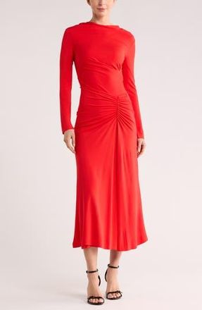 SIMKHAI Ferrera Long Sleeve Ruched Maxi Dress in Fiery Red at Nordstrom Rack, Size 12