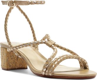 Alexandre Birman Elba Block Heel Sandal in Semolina/Golden at Nordstrom, Size 11.5