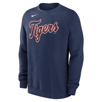 Nike Detroit Tigers Wordmark Nike Mens MLB Pullover Crew in Blue | NKPV44BDG-M4Z