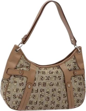 Ferragamo Tweedehands Canvas handtassen - Dames - Vintage Schoudertas - Beige - ONE Size - Vintage