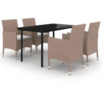 vidaXL Set Comedor De Jard&iacute;n 5 Pzas Y Cojines Rat&aacute;n Sint&eacute;tico Y Vidrio Vidaxl