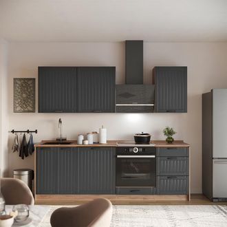 Vicco Mueble De Cocina Fame-line, Gris Oscuro/roble Dorado, 230 Cm, Et M&aacute;rmol, Vicco