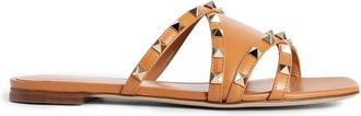 Valentino Garavani Brown Calfskin Flat Womens Sandals