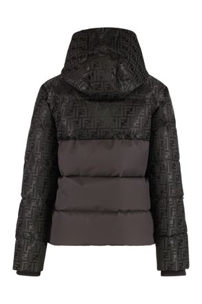 Fendi Womens Down Jacket Ff Jacquard Brown Cotton Puffer